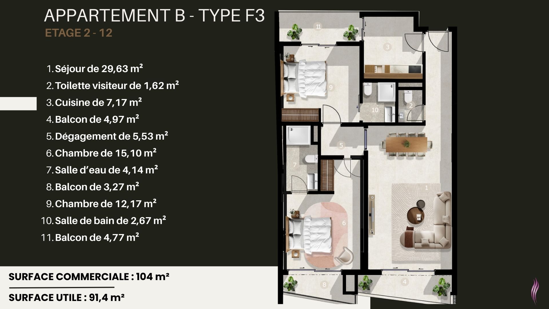 Appt A type F3 étage 1 Florea