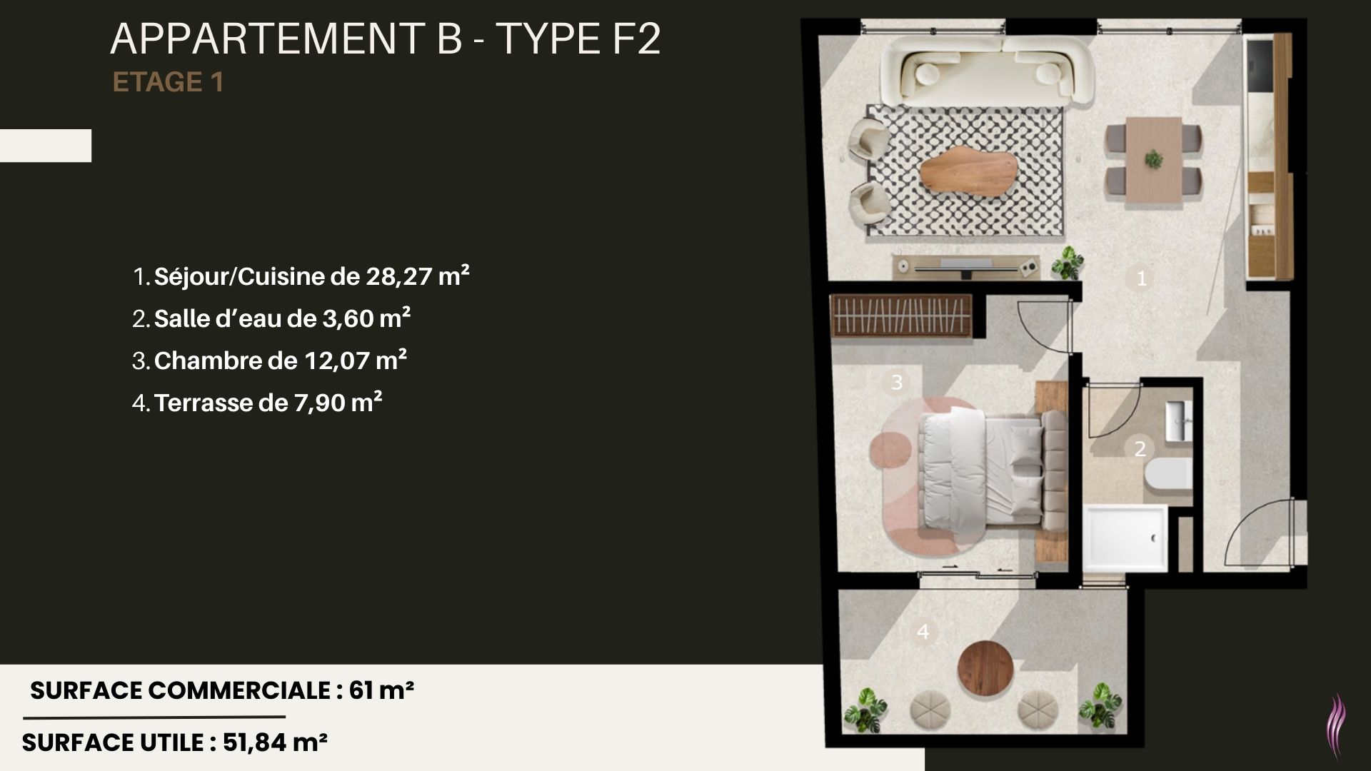 Appt B type F2 étage 1 Florea
