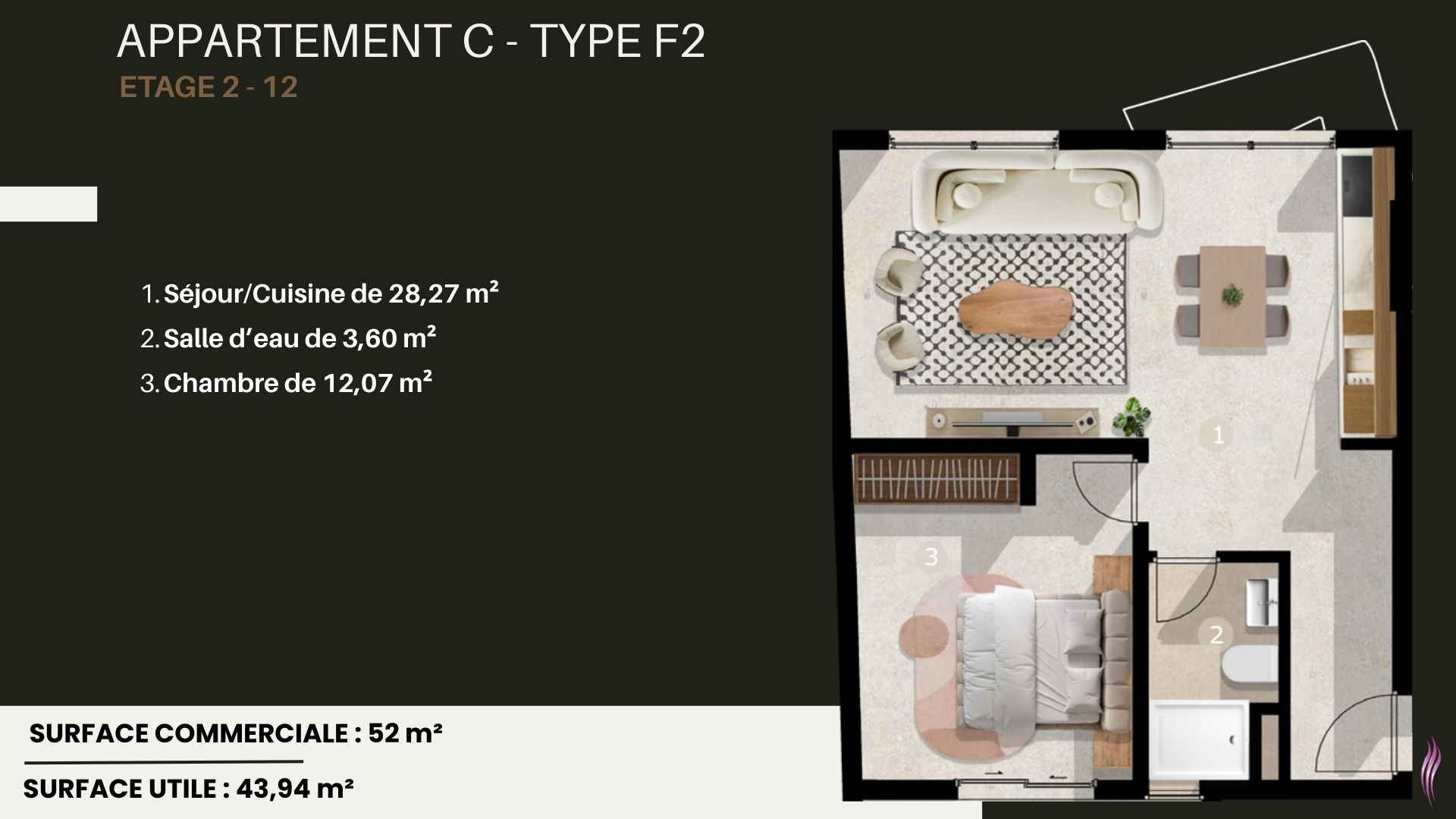 Appt C type F2 étage 2 -12 Florea